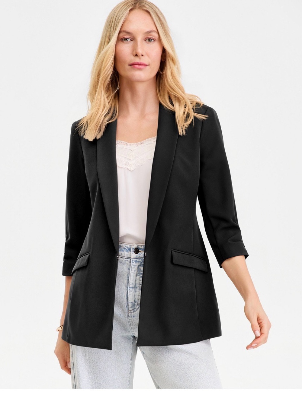 INC International Concepts Black Open-Front Tailored Blazer